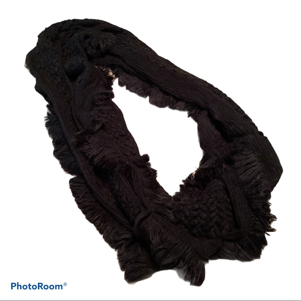 Fuzzy Knit Black Infinity Scarf